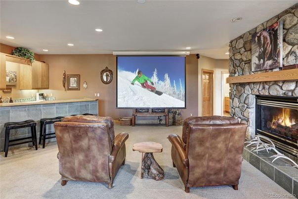 Fireplace, Interior, Recessed Lighting, Stone Walls