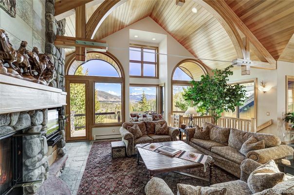 Fireplace, Interior, Living room, Recessed Lighting, Wooden Beams, Wooden Ceilings
