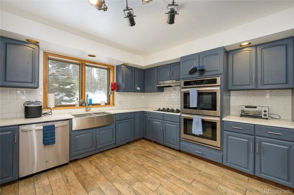 Interior, Kitchen, Stainless Steel Appliances, Wood Texture Flooring