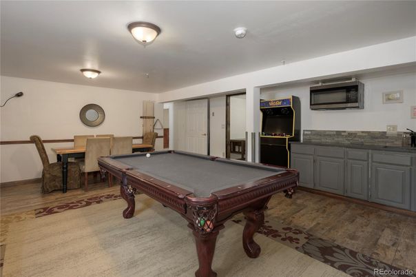 Billiard Table, Game Room, Interior, Wood Texture Flooring