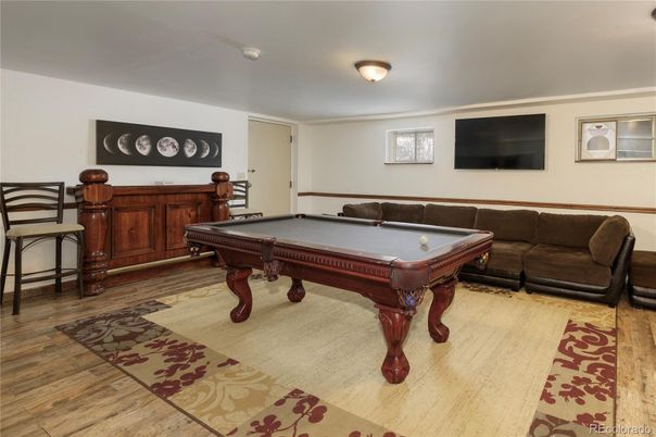 Billiard Table, Game Room, Interior, Wood Texture Flooring