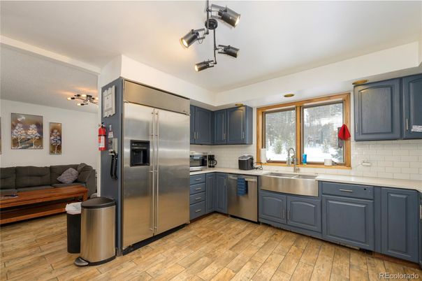 Interior, Kitchen, Stainless Steel Appliances, Wood Texture Flooring