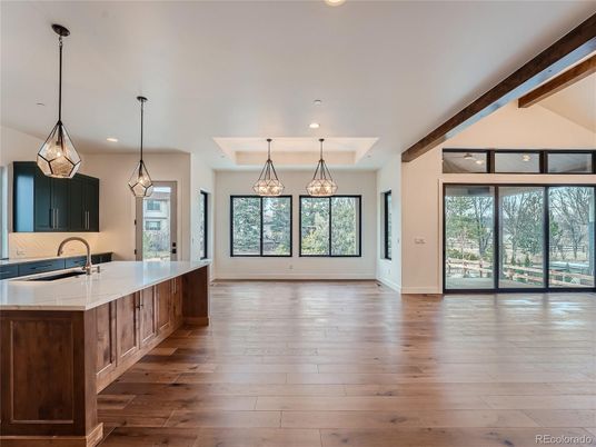 Interior, Kitchen, Pendant Lights, Recessed Lighting, Wood Texture Flooring