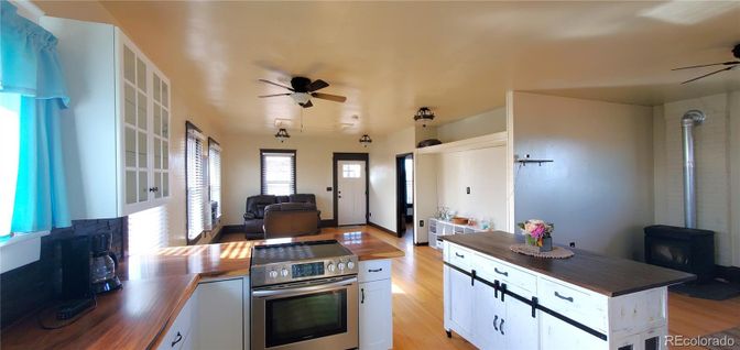 Fireplace, Interior, Kitchen, Wood Texture Flooring