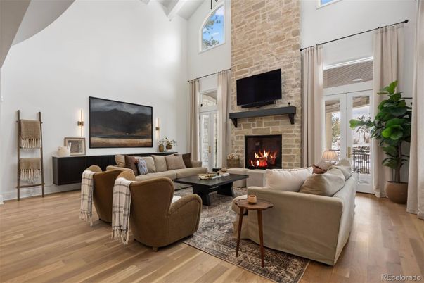 Fireplace, Interior, Living room, Stone Walls, Wood Texture Flooring