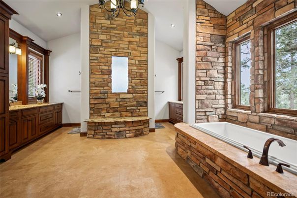 Bathroom, Interior, Recessed Lighting, Stone Walls
