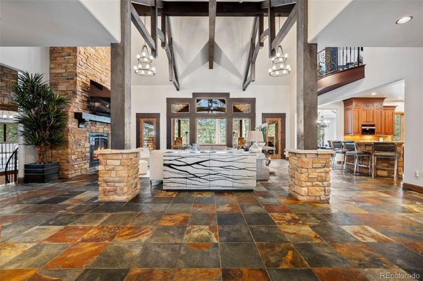 Fireplace, Interior, Kitchen, Living room, Pendant Lights, Recessed Lighting