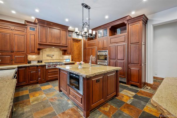 Chandelier, Interior, Kitchen, Pendant Lights, Recessed Lighting, Stainless Steel Appliances