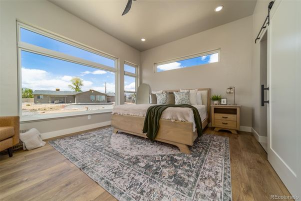 Bedroom, Interior, Recessed Lighting, Wood Texture Flooring