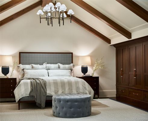 Bedroom, Chandelier, Interior, Wooden Beams