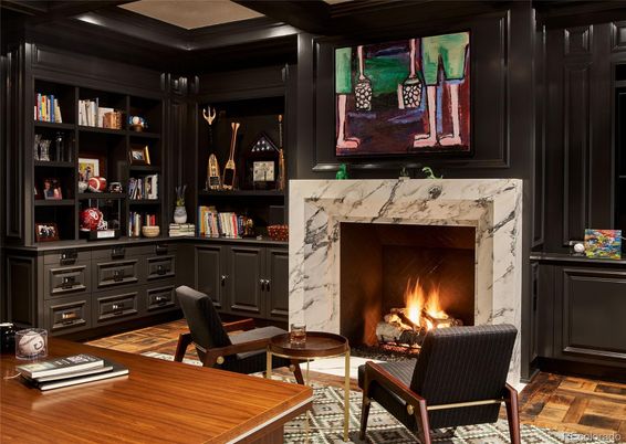 Fireplace, Interior, Marble Walls, Wood Texture Flooring