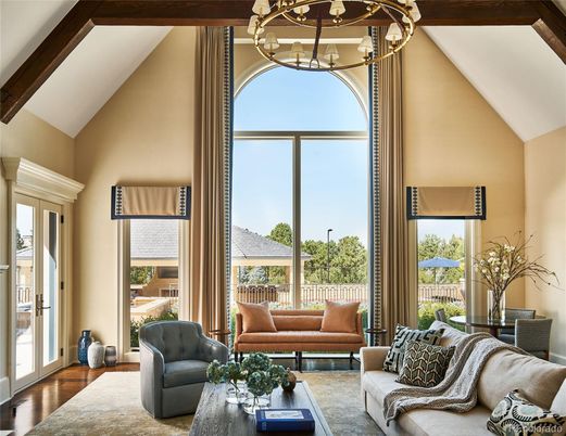 Chandelier, Interior, Living room, Wooden Beams, Wood Texture Flooring