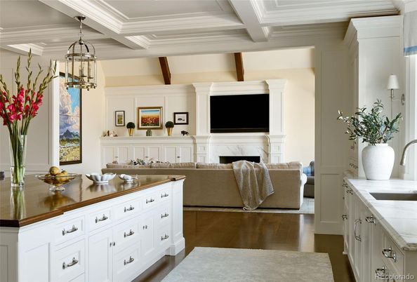 Fireplace, Interior, Living room, Pendant Lights, Wood Texture Flooring