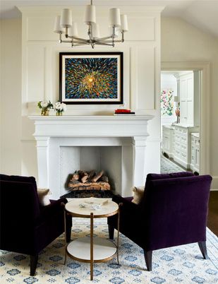 Chandelier, Fireplace, Interior, Living room