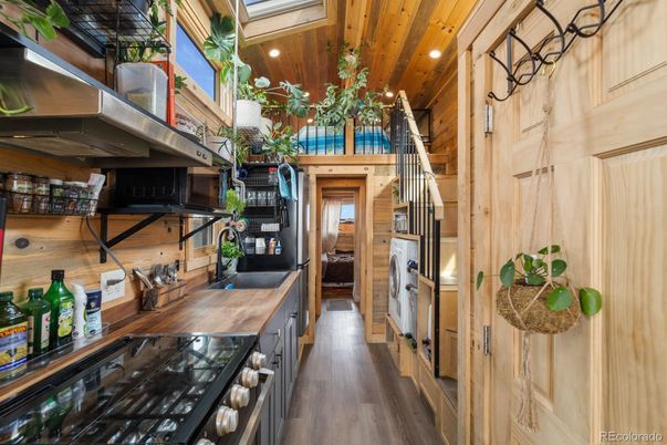 Interior, Kitchen, Recessed Lighting, Wooden Ceilings, Wood Texture Flooring