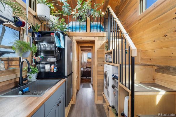 Interior, Washer, Wood Texture Flooring, Wooden Walls