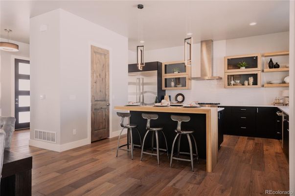 Interior, Kitchen, Pendant Lights, Recessed Lighting, Wood Texture Flooring