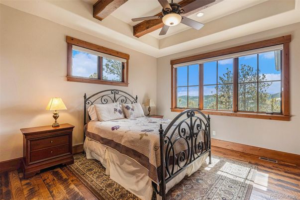 Bedroom, Interior, Recessed Lighting, Wooden Beams, Wood Texture Flooring