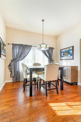 Dining room, Interior, Pendant Lights, Wood Texture Flooring