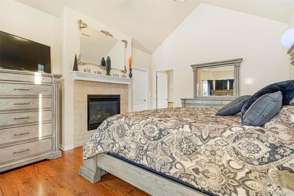 Bedroom, Fireplace, Interior, Wood Texture Flooring