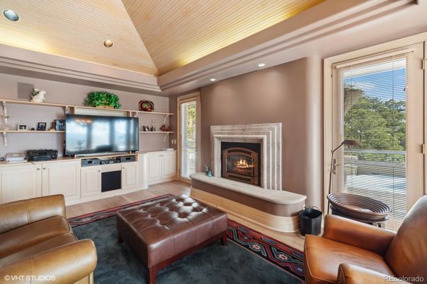 Fireplace, Interior, Living room, Recessed Lighting, Wooden Ceilings, Wood Texture Flooring