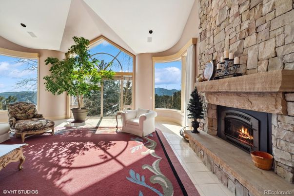 Fireplace, Interior, Recessed Lighting, Stone Walls