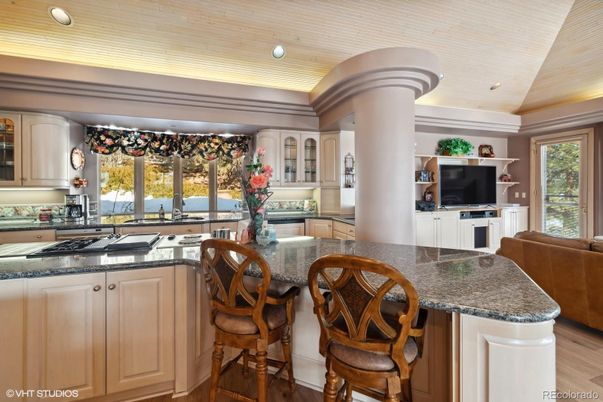 Interior, Kitchen, Living room, Recessed Lighting, Water, Wooden Ceilings, Wood Texture Flooring