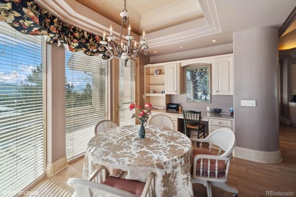 Chandelier, Dining room, Interior, Recessed Lighting, Wood Texture Flooring