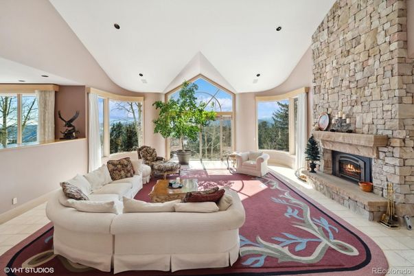Fireplace, Interior, Living room, Recessed Lighting, Stone Walls