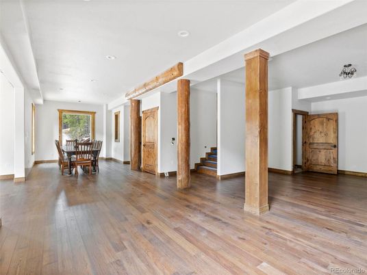 Dining room, Interior, Recessed Lighting, Wood Texture Flooring