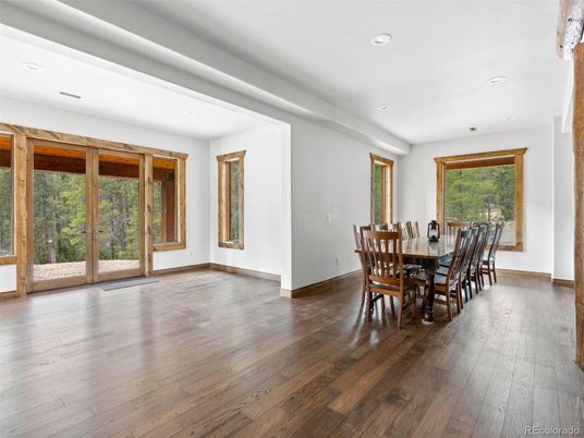 Dining room, Interior, Recessed Lighting, Wood Texture Flooring