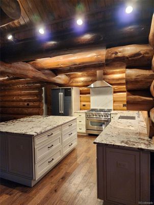 Interior, Kitchen, Recessed Lighting, Stainless Steel Appliances, Wooden Beams, Wooden Ceilings, Wood Texture Flooring