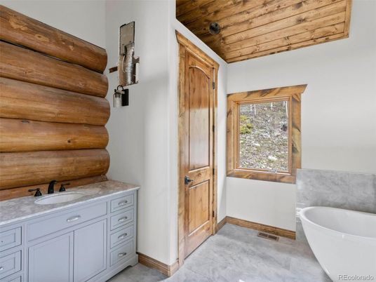 Bathroom, Free Standing Baths, Interior, Marble, Wooden Ceilings