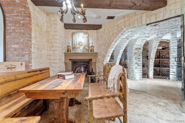 Fireplace, Interior, Stone Walls, Wine Storage, Wooden Beams