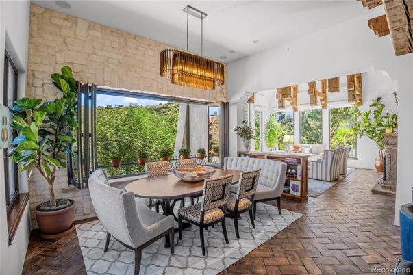 Chandelier, Dining room, Interior, Living room, Pendant Lights, Stone Walls