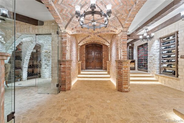 Chandelier, Interior, Stone Walls, Wine Storage