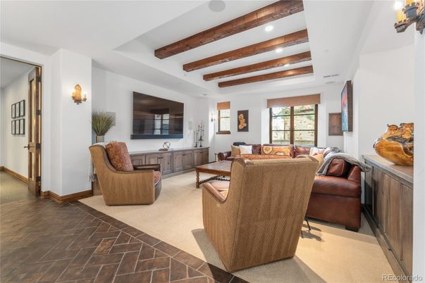 Interior, Living room, Recessed Lighting, Wooden Beams