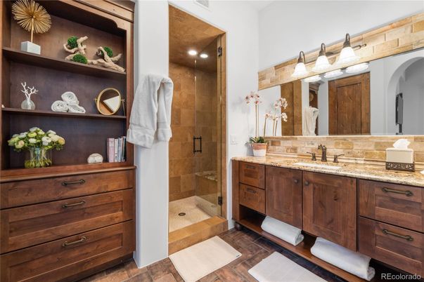 Bathroom, Dual Sink Vanities, Glass Shower, Interior, Recessed Lighting