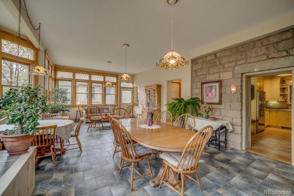 Dining room, Interior, Pendant Lights, Stone Walls