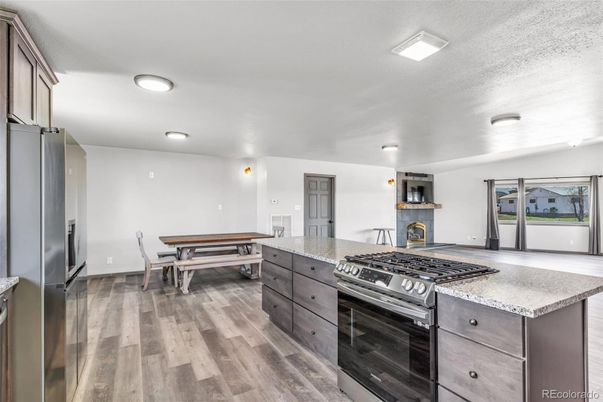 Dining room, Interior, Kitchen, Recessed Lighting, Wood Texture Flooring