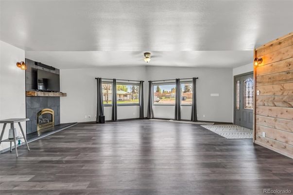 Empty room, Fireplace, Interior, Wood Texture Flooring, Wooden Walls