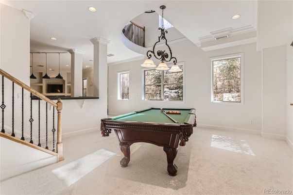Billiard Table, Chandelier, Game Room, Interior, Pendant Lights, Recessed Lighting
