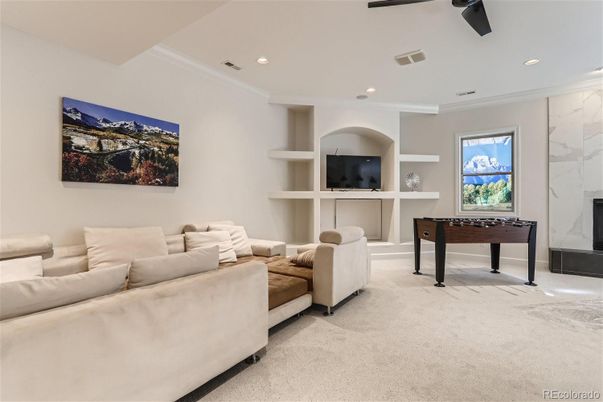 Fireplace, Game Room, Interior, Living room, Recessed Lighting