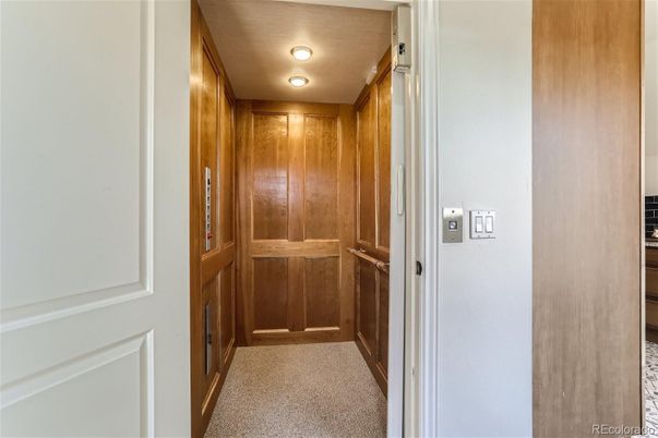 Elevator, Interior, Wooden Ceilings, Wooden Walls