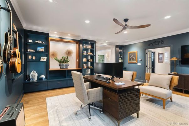 Home Office, Interior, Recessed Lighting, Wood Texture Flooring
