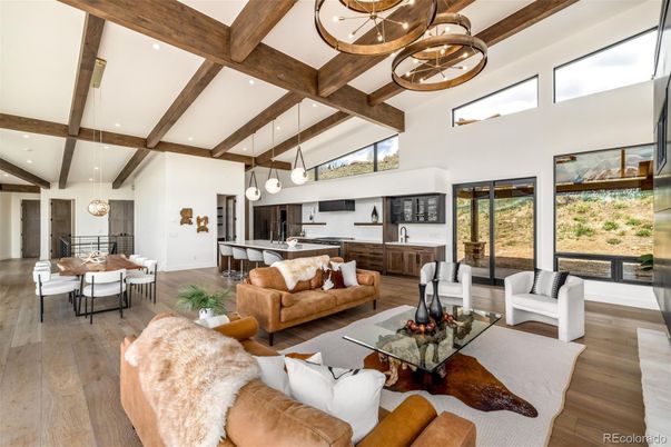 Dining room, Interior, Kitchen, Living room, Pendant Lights, Recessed Lighting, Wooden Beams, Wood Texture Flooring