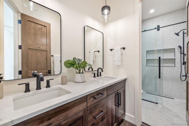 Bathroom, Dual Sink Vanities, Glass Shower, Interior, Recessed Lighting