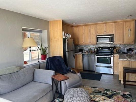 Interior, Kitchen, Living room, Stainless Steel Appliances, Wood Texture Flooring