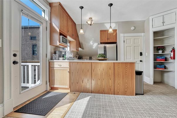 Interior, Kitchen, Pendant Lights, Wood Texture Flooring