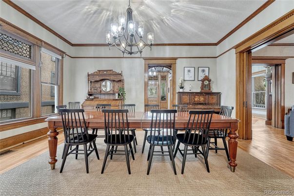 Chandelier, Dining room, Interior, Wood Texture Flooring